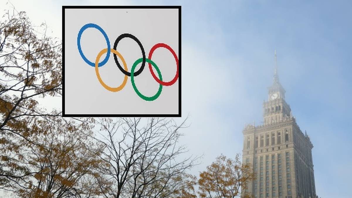 Symboliczne kółka olimpijskie w kolorach niebieskim, czarnym, czerwonym, żółtym i zielonym na białym tle.