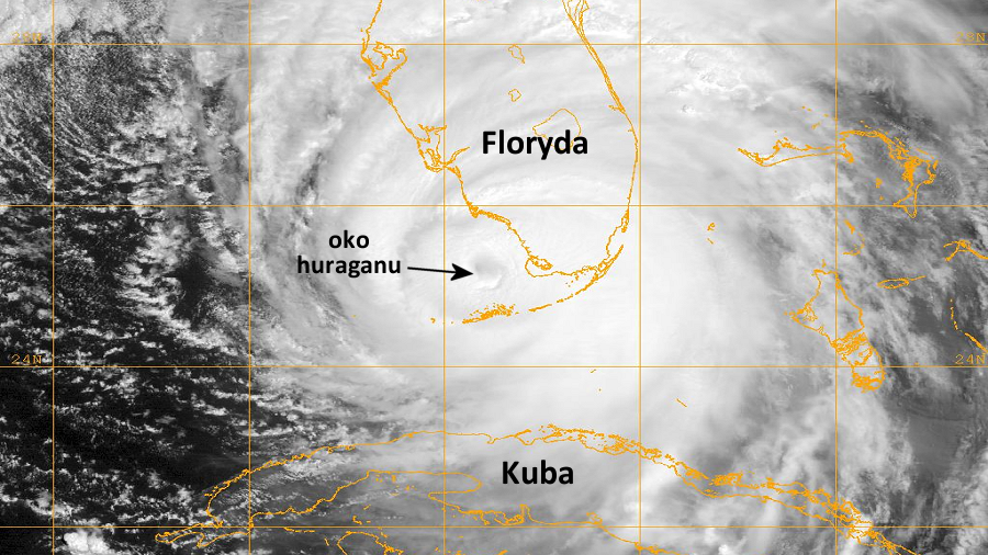 Zdjęcie satelitarne Huraganu Irma z godziny 18:00. Fot. NASA.