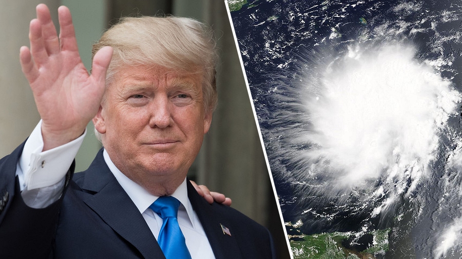 Donald Trump, prezydent USA (po lewej), cyklon tropikalny Dorian (po prawej). Fot. Max Pixel / NASA / TwojaPogoda.pl