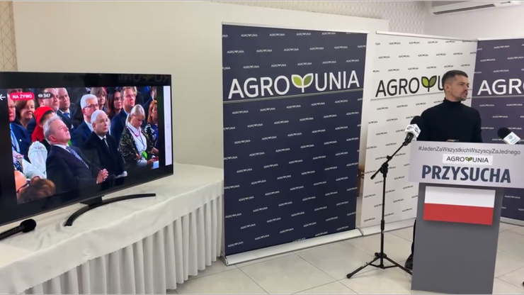 Kaczyński w Przysusze mówił o rolnictwie. Działacze AgroUnii wyrzucili telewizor przez okno