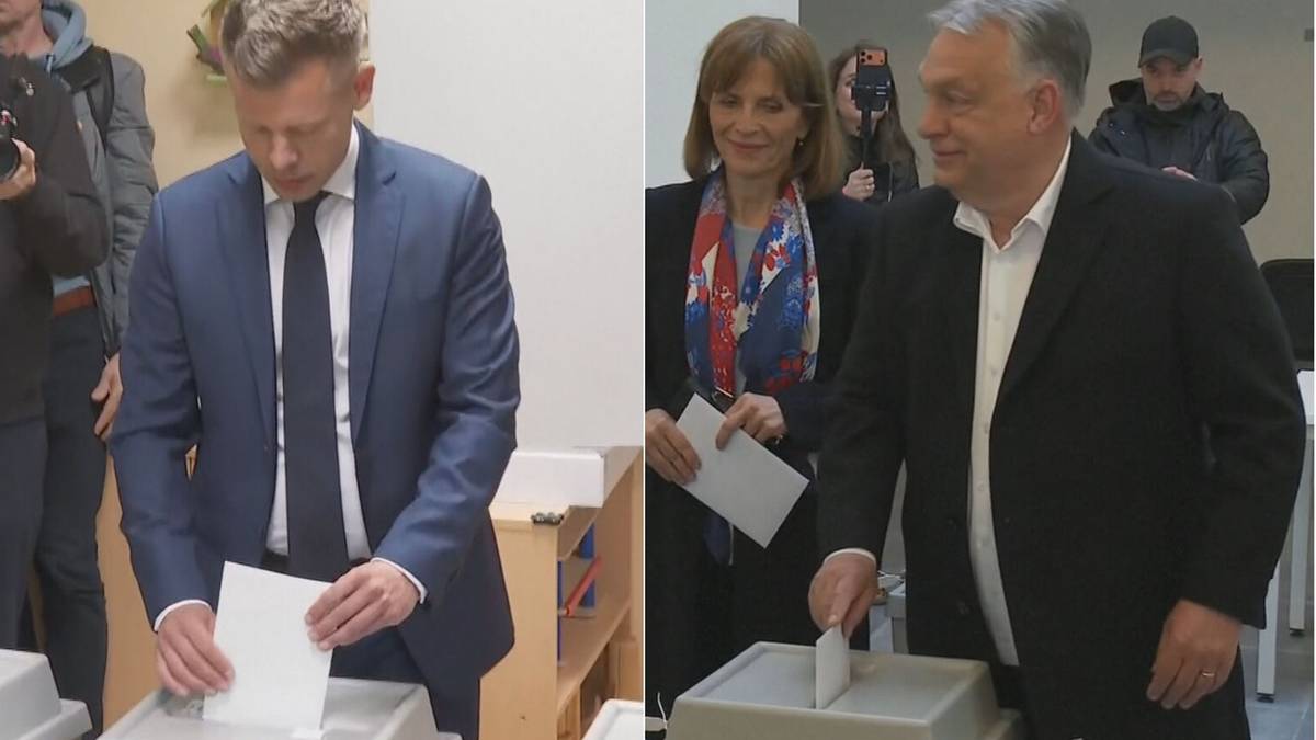 Fragmenty zdjęć pokazujące osoby wrzucające karty do głosowania do urn wyborczych podczas wyborów parlamentarnych na Węgrzech.