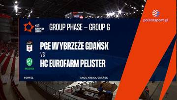 Grafika zapowiadająca mecz piłki ręcznej PGE Wybrzeże Gdańsk kontra Eurofarm Pelister w European League