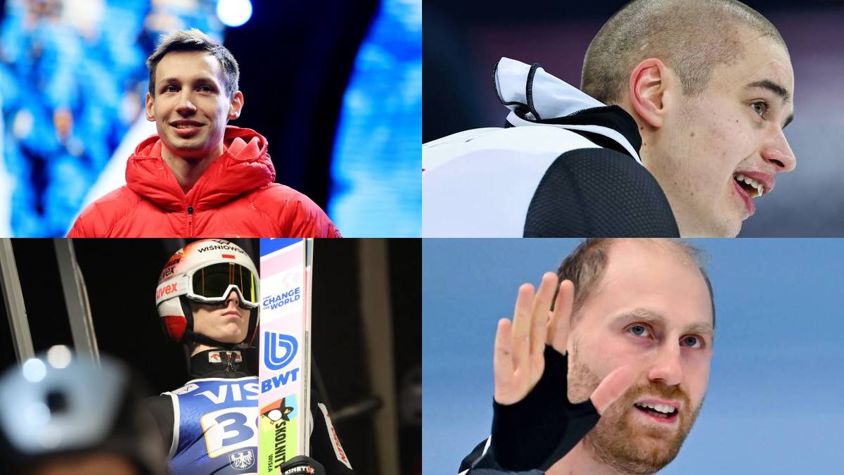 Kolaż czterech zdjęć przedstawiających polskich sportowc&oacute;w: skoczka narciarskiego, panczenistę i dw&oacute;ch innych zawodnik&oacute;w.