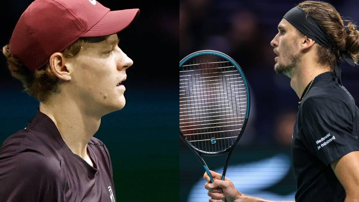 Dwa profile tenisist&oacute;w. Po lewej młody zawodnik w czerwonej czapce, po prawej zawodnik w czarnym stroju z rakietą.