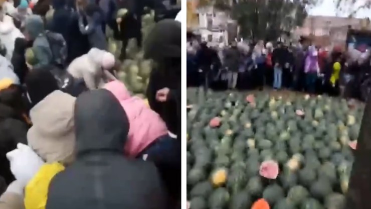 Wojna w Ukrainie: Rosjanie walczą o skradzione arbuzy. Owoce pochodzą z Ukrainy