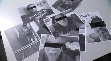 Kolaż zdjęć mężczyzn z zakrytymi oczami, z widocznymi nazwiskami Krzysztof A. i Paweł N.