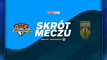 Grafika z napisem SKR&Oacute;T MECZU, po lewej stronie herb Zastal Zielona G&oacute;ra, po prawej herb Miasto Szkła Krosno, na g&oacute;rze logo ORLEN.