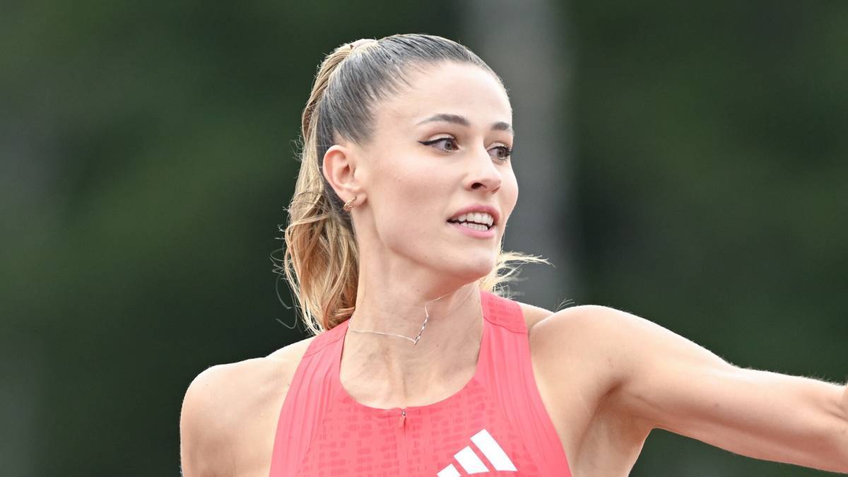 Portret lekkoatletki Natalii Bukowieckiej podczas zawodów.