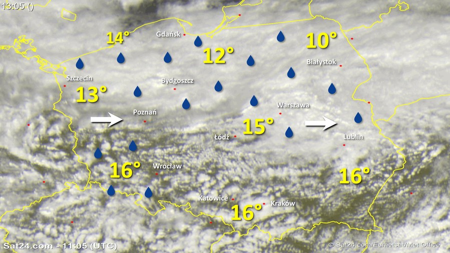 Zdjęcie satelitarne w dniu 7 września 2017 o godzinie 13:05. Dane: Sat24.com / Eumetsat.