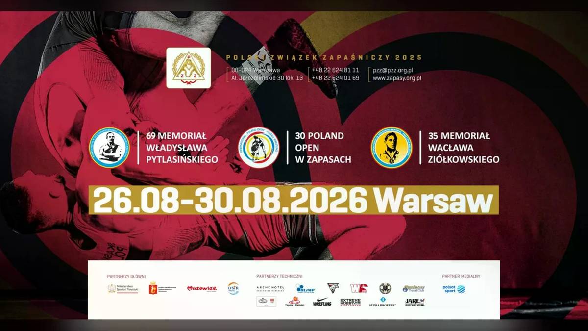 Plakat informujący o zmaganiach zapaśniczych w Warszawie