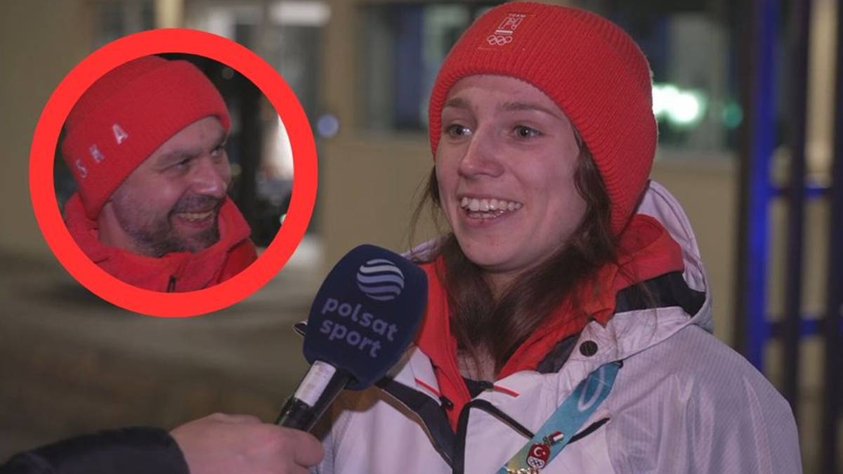 Anna Twardosz odpowiada na pytania dziennikarza Polsat Sport, trzymając mikrofon.