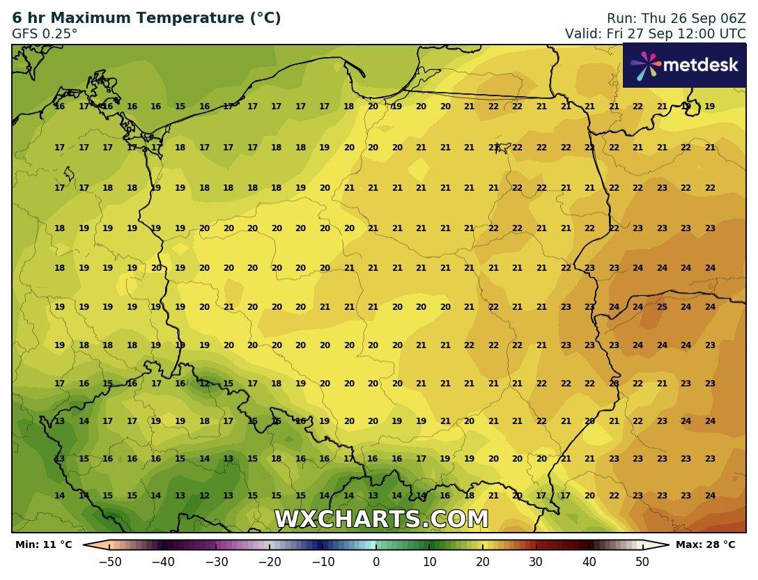 Prognoza pogody na 27 września. Źródło: WXcharts