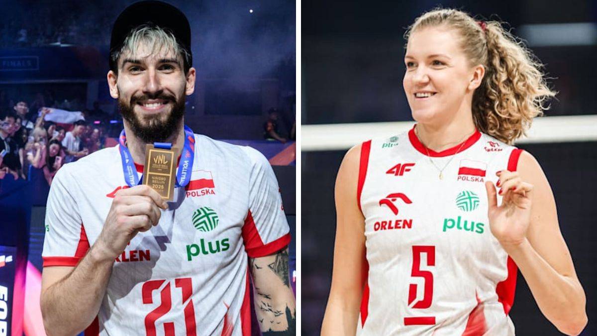 Siatkarz z medalem i siatkarka w stroju reprezentacji Polski.