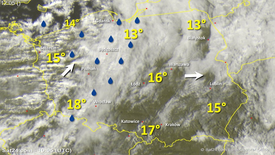 Zdjęcie satelitarne w dniu 12 października 2017 o godzinie 12:05. Dane: Sat24.com / Eumetsat.