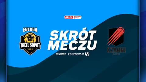 Logo Energa Trefl Sopot obok napisu "SKR&Oacute;T MECZU" i logo Energa Czarni Słupsk.
