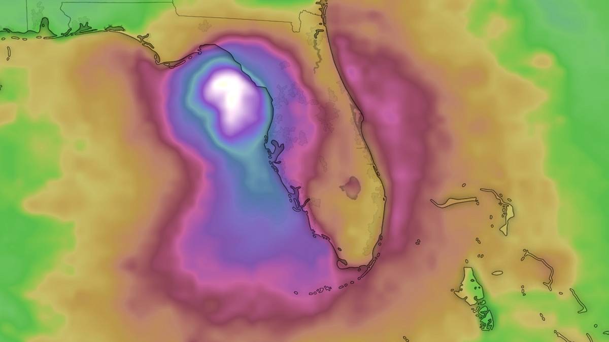 Oko cyklonu Idalia wkroczy nad północno-zachodnie wybrzeże Florydy. Fot. Windy.com