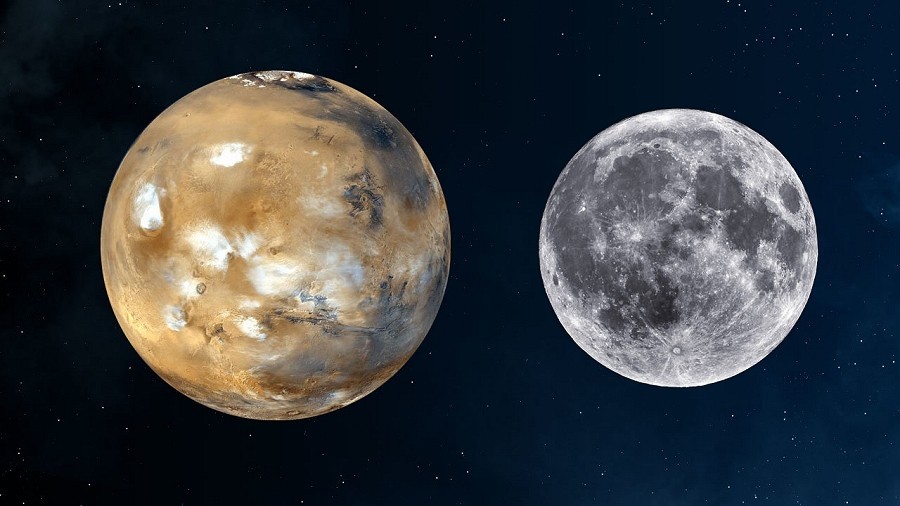 Księżyc i Mars. Fot. NASA.