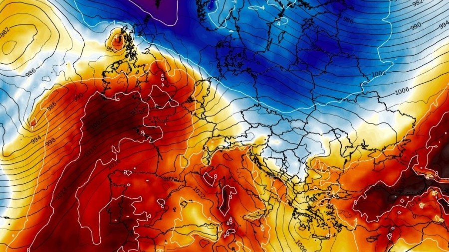Anomalie temperatury powietrza w Europie. Fot. Wxcharts.