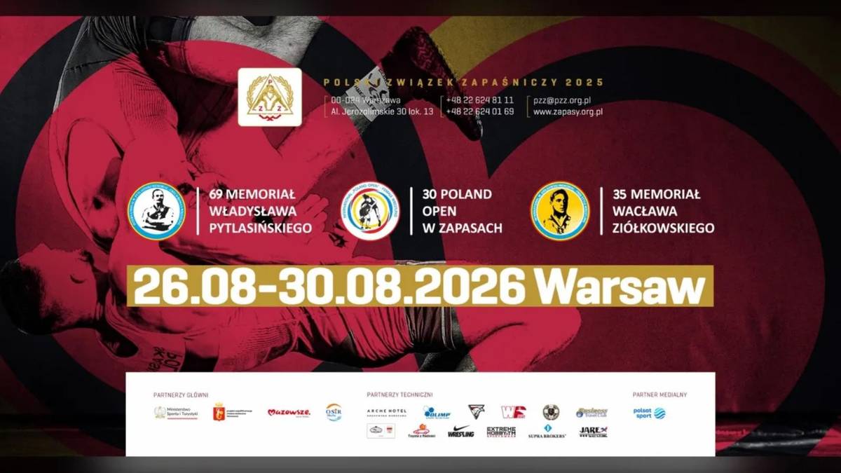 Plakat zawod&oacute;w sportowych 30 Poland Open w zapasach i 49 Memoriał Władysława Pytlasińskiego.