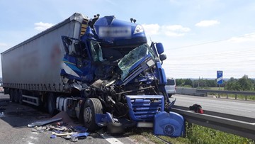 Zderzenie trzech ciężarówek na autostradzie A4 w Gliwicach