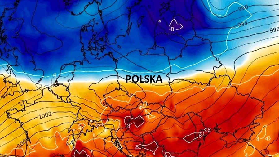 Anomalie temperatury w najbliższych dniach nad Europą i Polską. Fot. Wxcharts.com