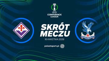 Grafika przedstawiająca logo ACF Fiorentina i Crystal Palace FC, z napisem "SKR&Oacute;T MECZU" pośrodku oraz datą "16 KWIETNIA 2026".