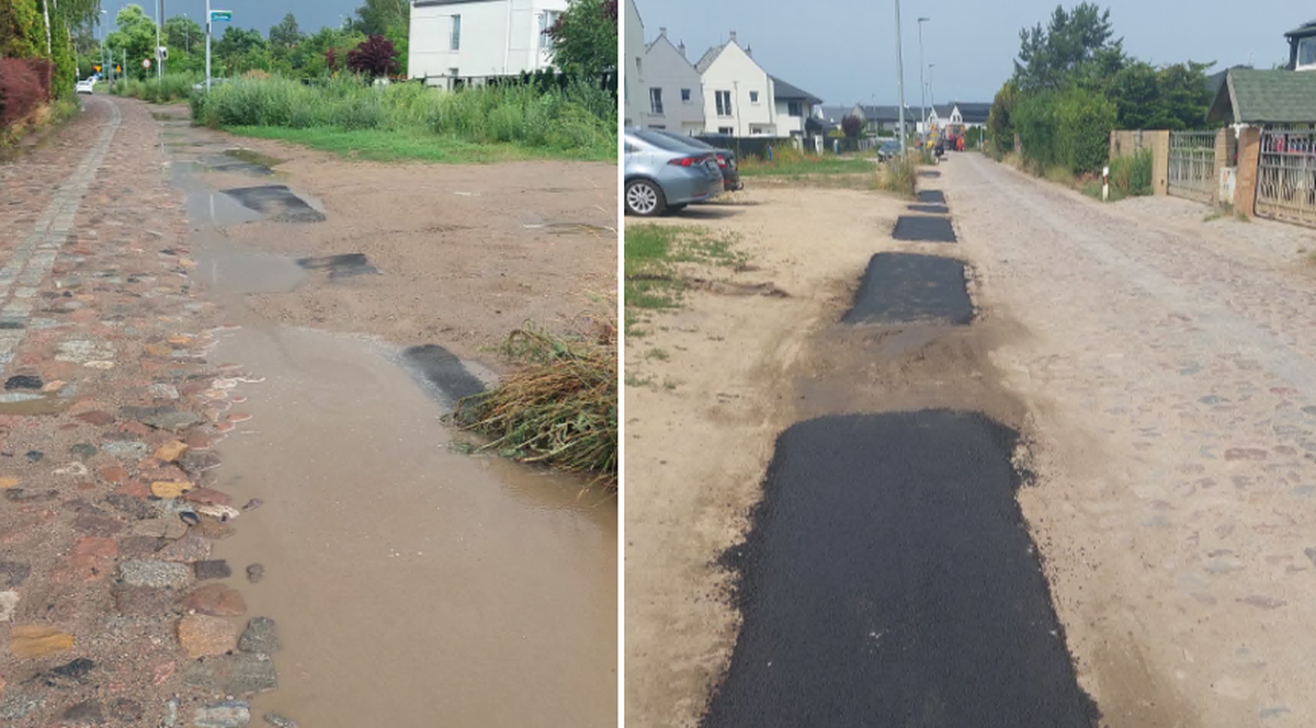 Szczecin. Asfaltowe łaty na poboczu przy ul. Zbójnickiej. "Miasto robi z nas Afrykę"