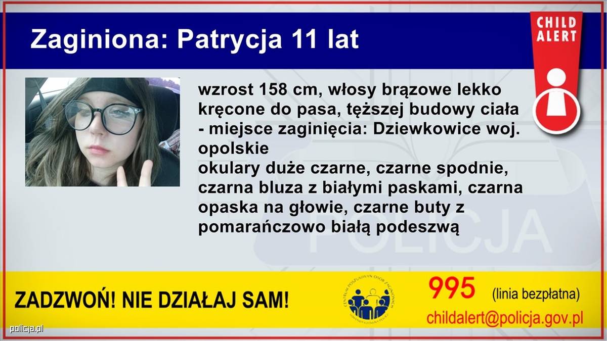 Zaginęła 11-letnia Patrycja Głowania. "Jej życie może być zagrożone"