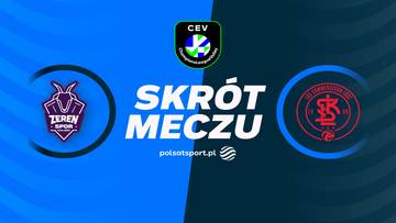 Logotypy drużyn siatkarskich Zeren SK i ŁKS Commercecon Łódź z napisem "SKRÓT MECZU" pośrodku.