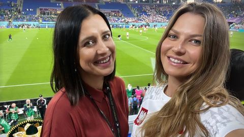 Anna Lewandowska na trybunach podczas meczu Polska - Meksyk