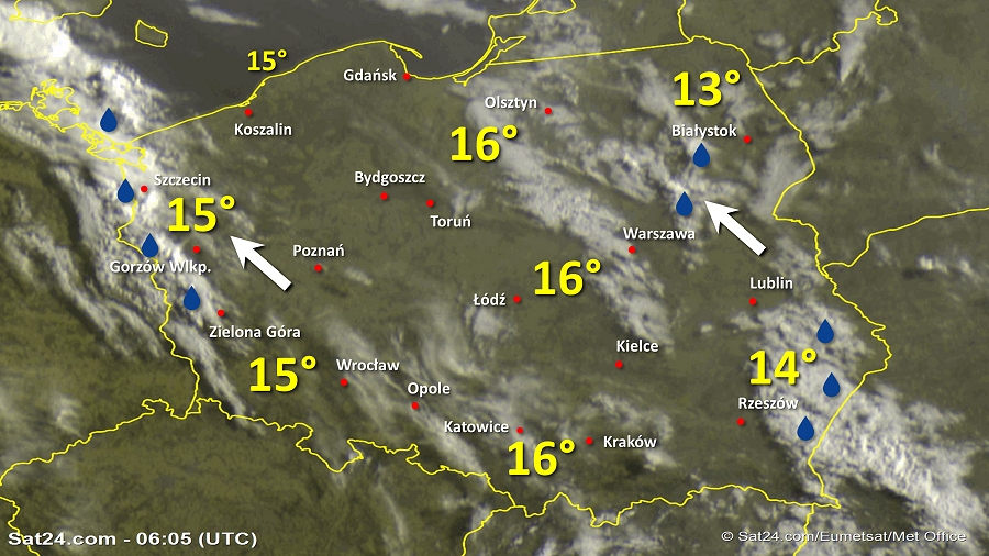 Zdjęcie satelitarne Polski w dniu 25 kwietnia 2019 o godzinie 8:05. Dane: Sat24.com / Eumetsat.