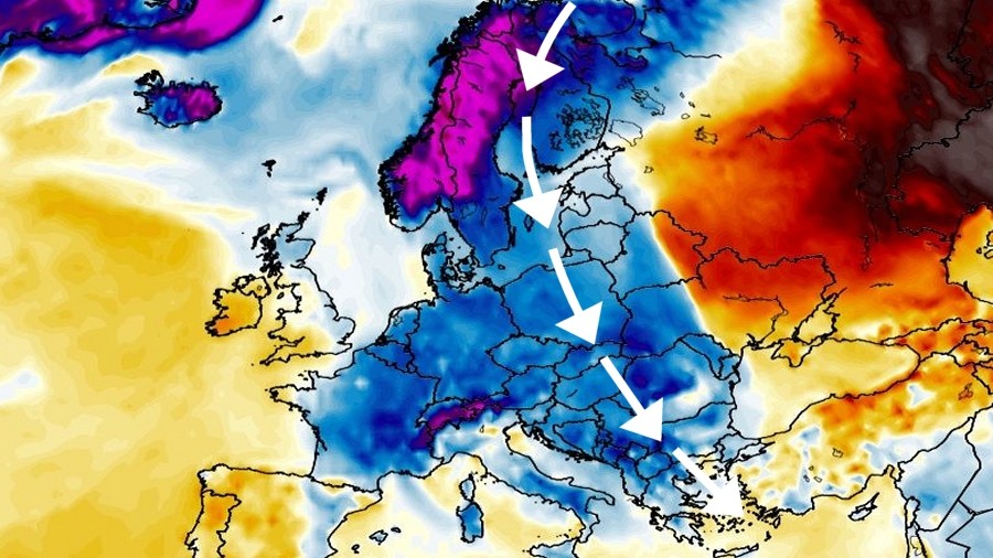 Anomalie temperatury w Europie we wtorek. Fot. Wxcharts.