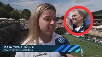 Maja Chwalińska, finalistka French Open 2026, wypowiada się do kamery, obok niej wizerunek Piotra Woźniackiego