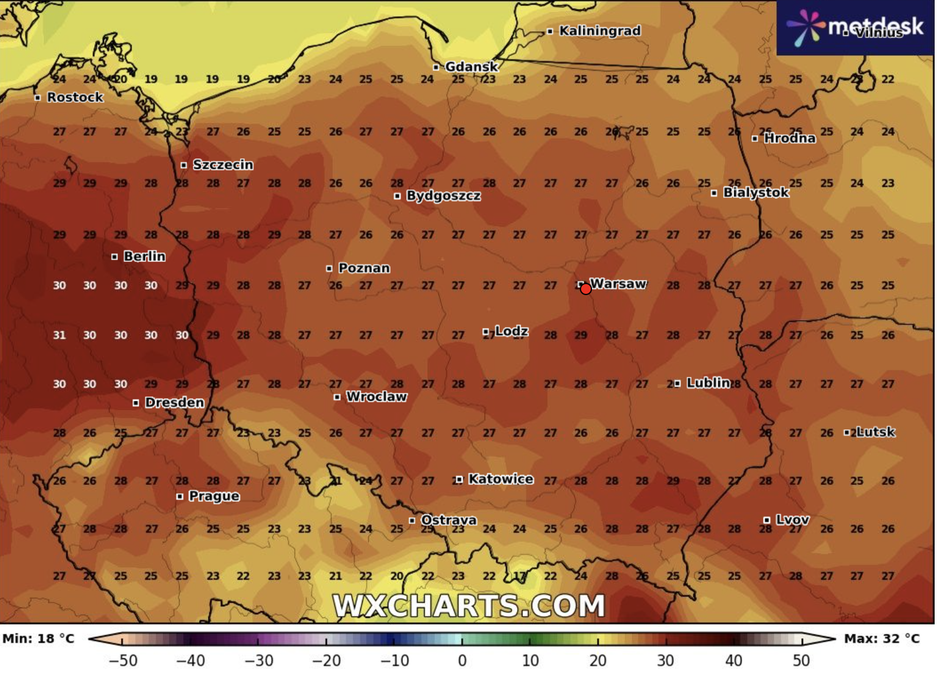 Prognoza pogody na sobotę. Fot. WXCHARTS