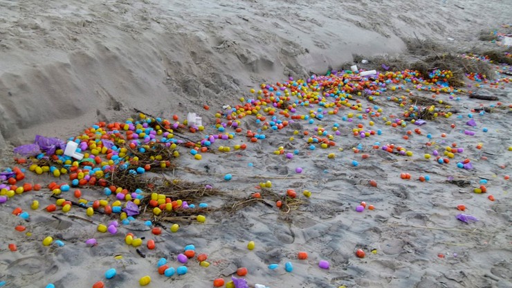 Tysiące jajek z niespodzianką zasypało niemiecką wyspę. Dzieci buszują na plaży