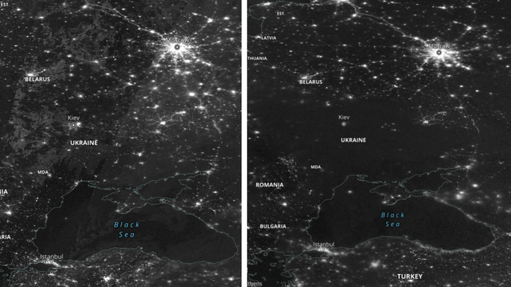 Wojna w Ukrainie. Blackout na zdjęciach NASA