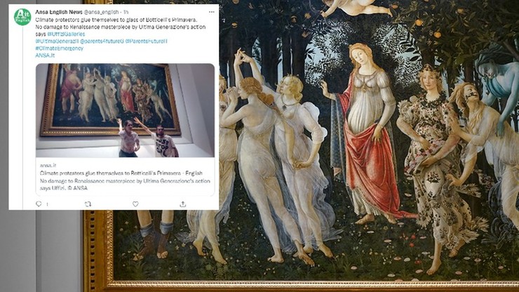 Włochy. Obrońcy środowiska przykleili dłonie do szyby chroniącej dzieło Botticellego w muzeum