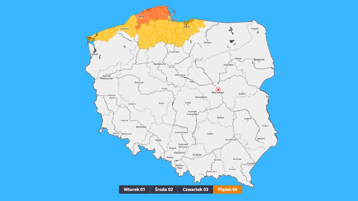 Synoptycy IMGW w piątek planują wydanie pomarańczowych i żółtych ostrzeżeń przed wichurami na północy