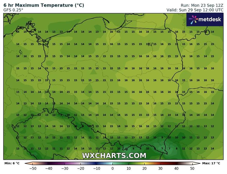 Pogoda w niedzielę 29 września. Źródło: WXcharts