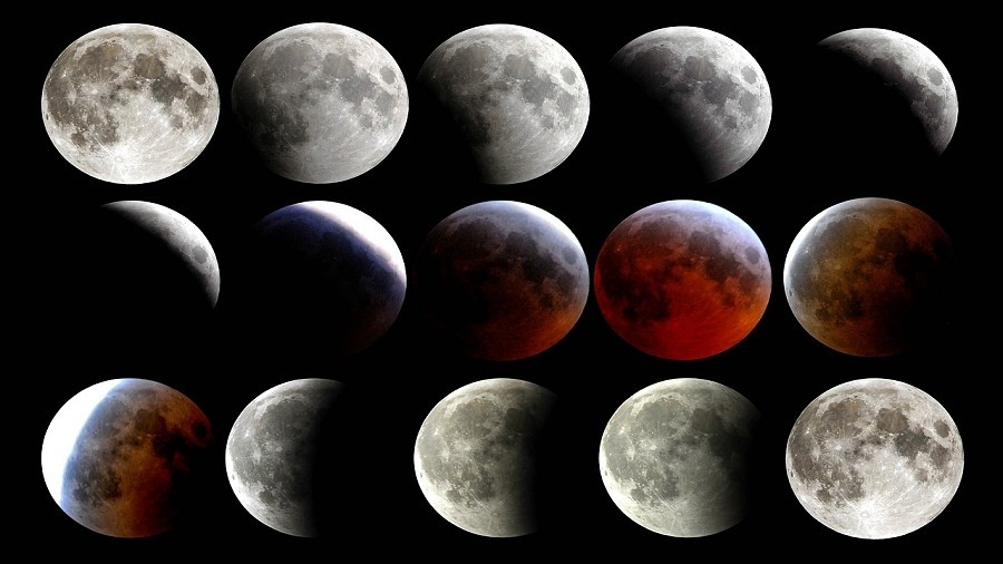 Kolejne fazy całkowitego zaćmienia Księżyca. Fot. Pixabay.