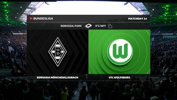 Wynik meczu Bundesligi pomiędzy Borussią M&ouml;nchengladbach a VfL Wolfsburg, wyświetlany na ekranie stadionu.
