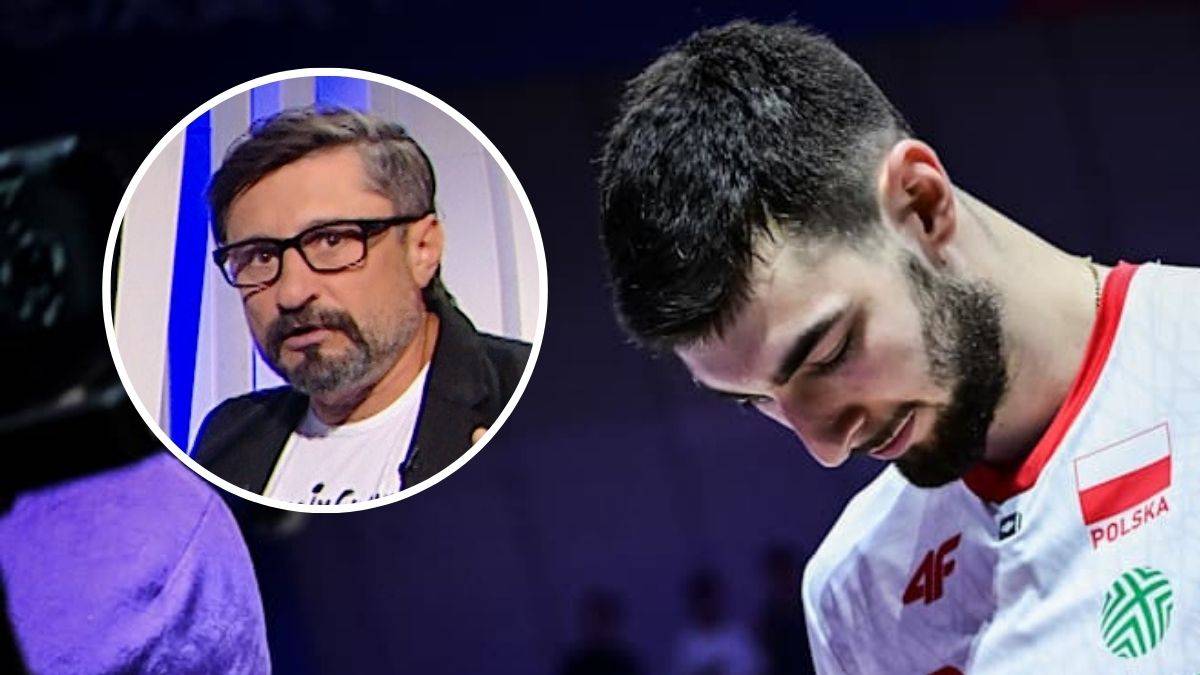 Portret Jakuba Bednaruka w okrągłej ramce, obok zamazana sylwetka polskiego siatkarza.