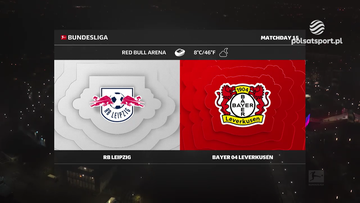 Logo drużyny RB Lipsk obok logo drużyny Bayer 04 Leverkusen, z napisem BUNDESLIGA i MATCHDAY 15.