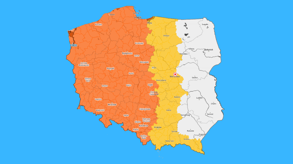 Strefa burz opanuje zachodnie, centralną i południową Polskę. Miejscami nadciągną ulewy, gradobicie i wichury do 90 km/h