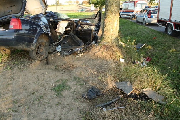 Samochód roztrzaskał się na drzewie. Dwóch mężczyzn nie żyje.
