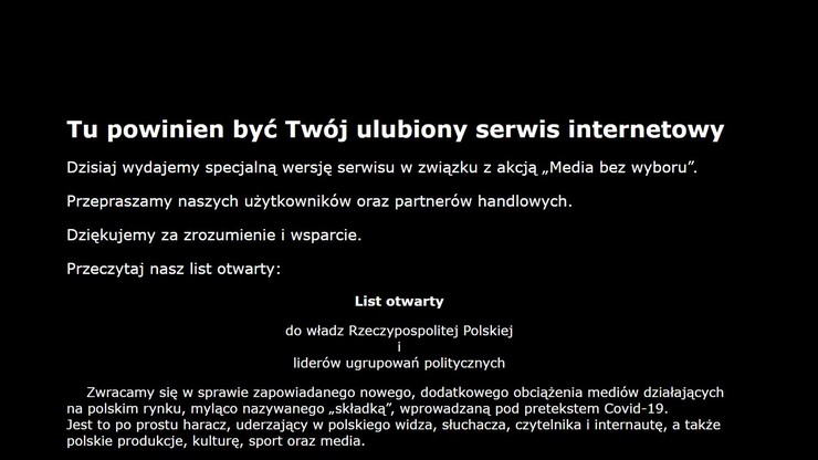 "Media bez wyboru". List otwarty do władz RP