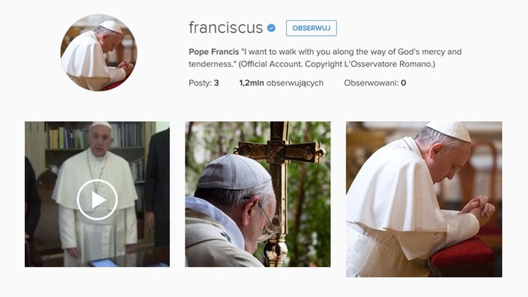 1,2 mln obserwatorów papieża Franciszka na Instagramie. Po niecałym dniu od debiutu