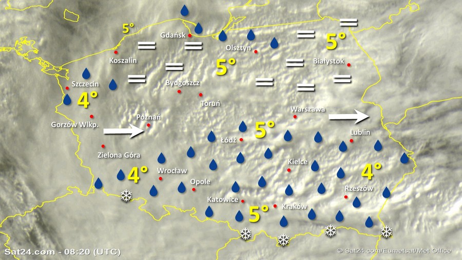 Zdjęcie satelitarne Polski w dniu 23 grudnia 2019 o godzinie 9:20. Dane: Sat24.com / Eumetsat.