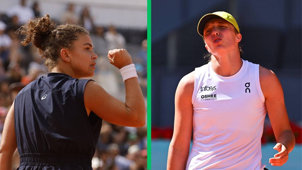 Dwie tenisistki na kortach tenisowych, obie skupione podczas gry.