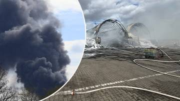 Kłęby czarnego dymu nad Chełmem. Pożar magazynów z granulatem oponowym